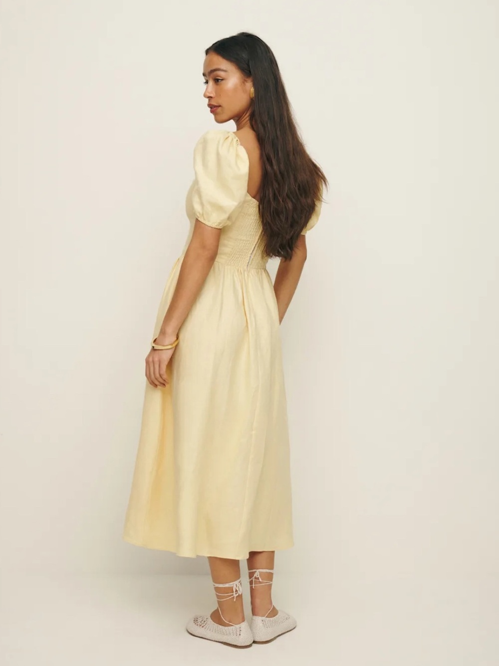 Reformation Davila Linen Dress In Parmesan Boho Milk Maid Prairie - Picture 3 of 12